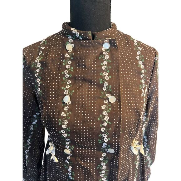 Vintage Raymodes NY 70’s house dress brown floral embroidered boho Large retro - Picture 4 of 10